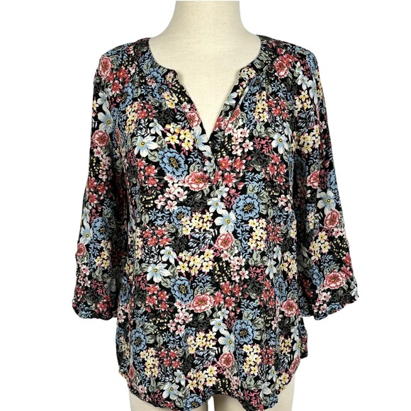 Chelsea & Theodore Tops - Chelsea & Theodore Floral Boho Peasant Blouse Women's Small Black Multi Viscose